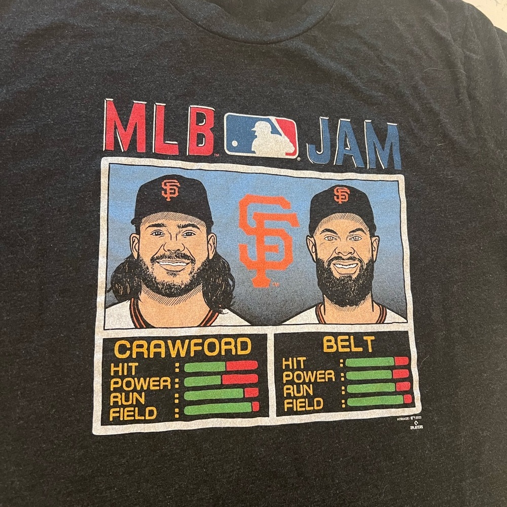 HOMAGE Black MLB Jam Brandon Crawford Belt San Francisco Giants Sports Tee Shirt - Picture 3 of 9